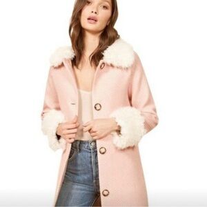 Reformation Lucille Pink Coat with Faux Fur Trim